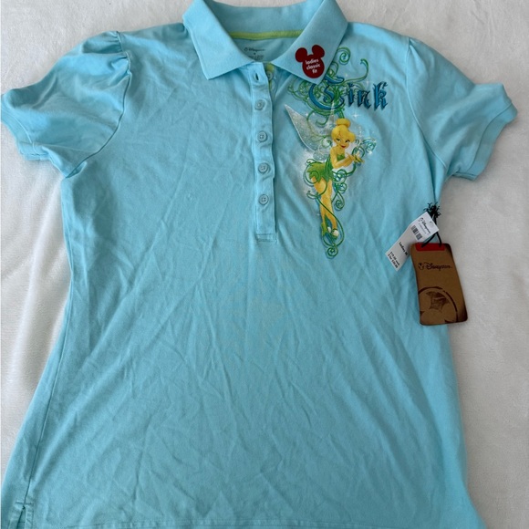 Disney Store Women's Med Tinkerbell  "Tink" Light Blue Collared Polo Shirt E73 - Picture 1 of 5